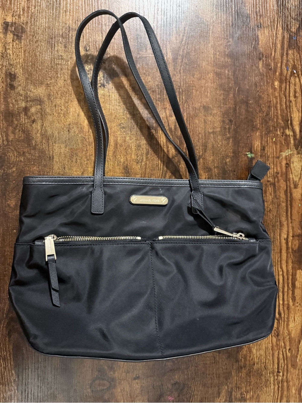 Michael Kors Black Nylon Tote with Front Zip Pockets